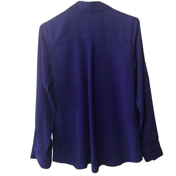 Express Women’s Blouse Sheer Small Long Sleeve Roll Up V Neck Buttons Office - Picture 2 of 9